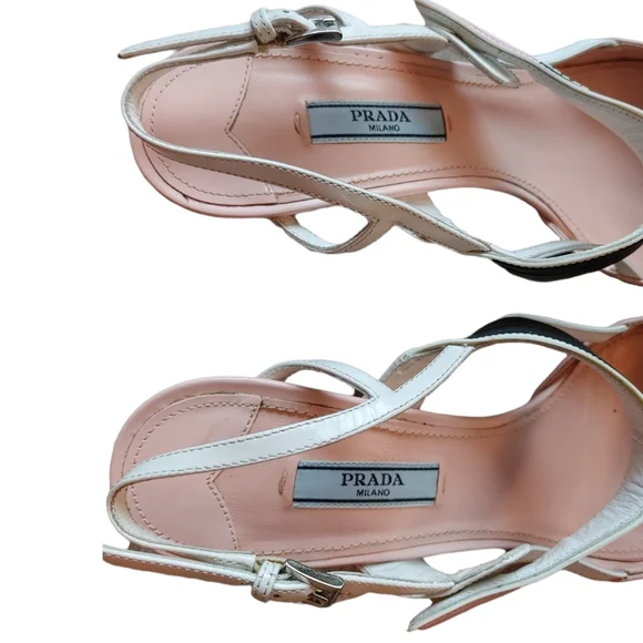 Prada Pink White Leather Sling Back Pump  Heels - Picture 4 of 16